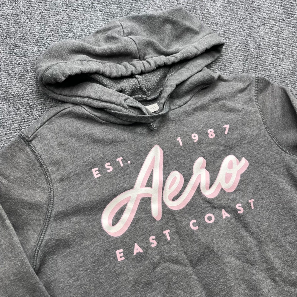 Aeropostale Graphic Logo Pullover Fleece Gray Pink East Coast Hoodie